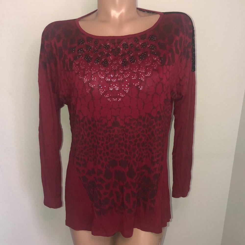 "French Blue" Womans Maroon Colored Bling Shirt - PL